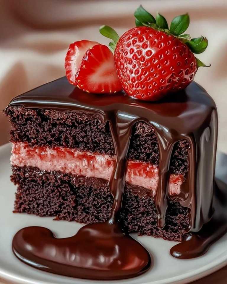  Chocolate Cake with Fresh Strawberry Filling 