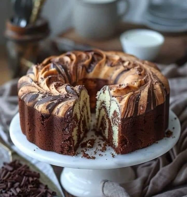 Immerse yourself in the elegance of our Marble Cake! A divine fusion of seductive chocolate and vibrant vanilla, perfect for any time of day.