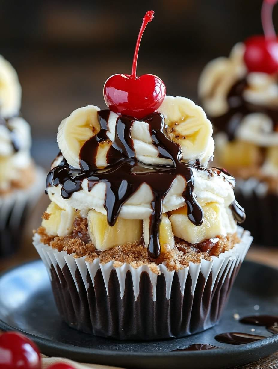 Heavenly No-Bake Banana Split Cupcakes