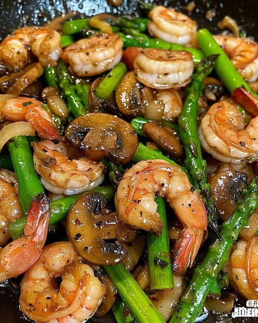 Garlicky Shrimp & Asparagus Stir-Fry with Mushrooms