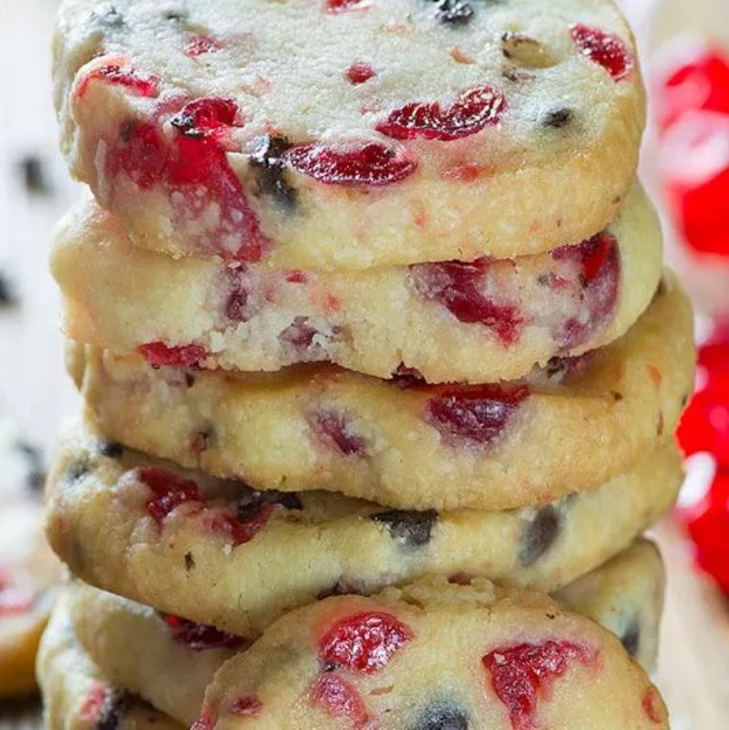 Christmas Maraschino Cherry Shortbread Cookies