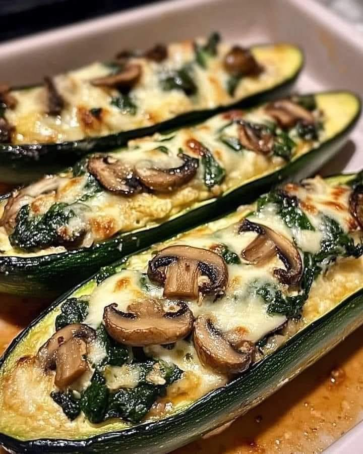 Spinach, Mushroom, and Ricotta Stuffed Zucchini Boats