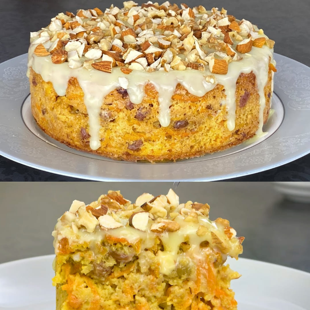 Carrot and Apple Oatmeal Cake with White Chocolate Nut Topping